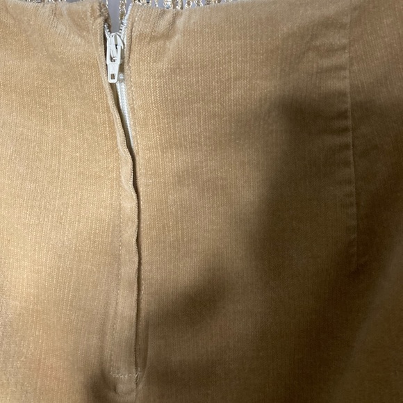 Vintage handmade tan corduroy zip closure back slit a line midi skirt - Picture 3 of 5